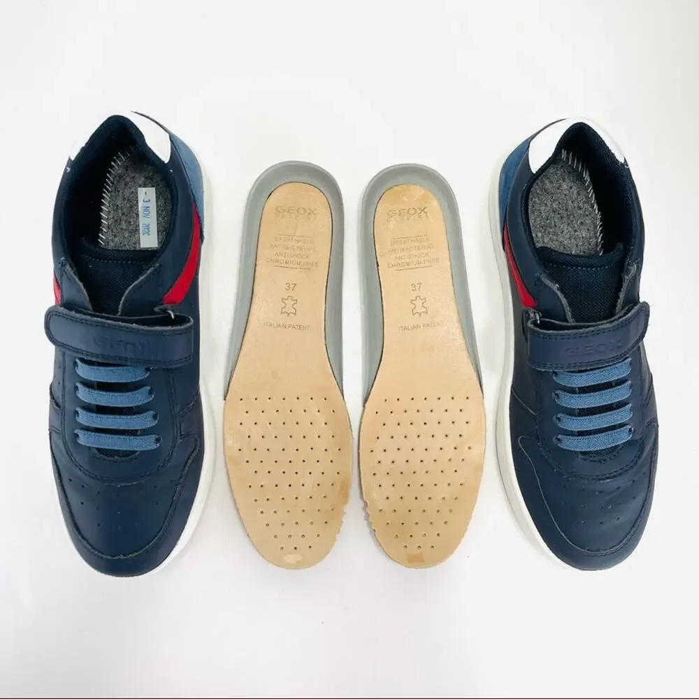 Geox Respira Youth Classic Sneaker Size 5 Navy Blue Italian Leather Padded Comfy